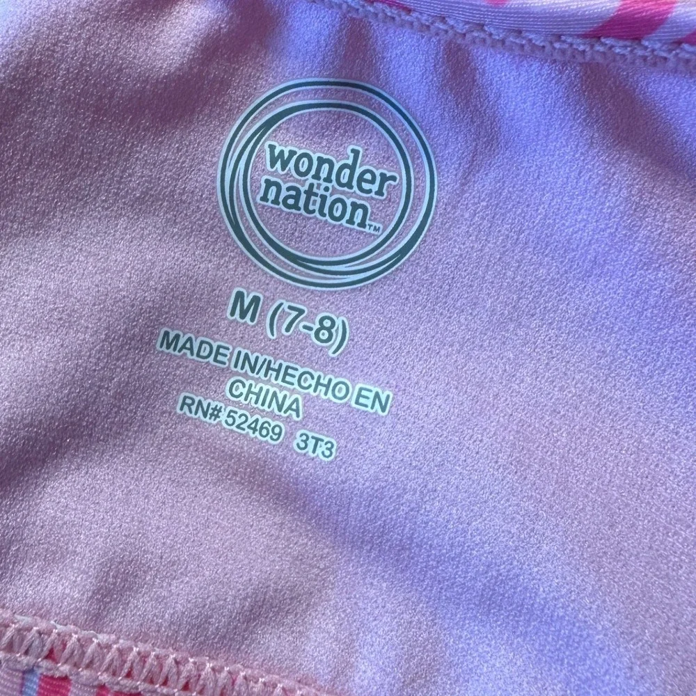 Wonder Nation Bikini Top Kids Size M 7-8 Pink Floral Puff‎ Sleeve Excellent